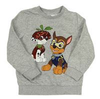 Sivá melírovaná mikina s PAW PATROL s překlápěcími flitre C&A
