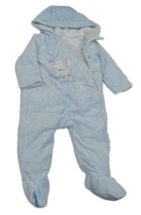 Svetlomodrá zamatová zateplená kombinéza so sloníkem a kapucňou zn. Mothercare