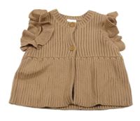 Svetlohnedá rebrovaná prepínaci pletená vesta s volánikmi Next