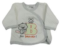 Bielo-svetlosivá prešívaná prepínaci mikina s bobříkem a myškou Ergee