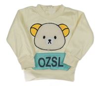 Smotanová tepláková mikina s medvedíkom a vreckom