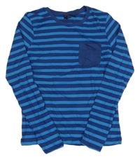 Tmavomodro-modré pruhované pyžamové triko s kapsou POCOPIANO