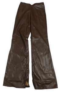 Tmavohnedé flare koženkové nohavice H&M