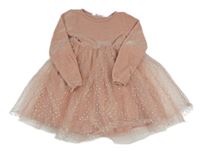 Světleskořicovo/růžové žinylkovo/tylové šaty s bodkami H&M