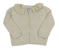 Smetanovo-zlatý melírovaný žebrovaný propínací svetr s límečkem F&F