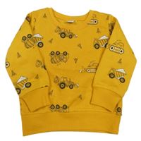 Horčicová tepláková mikina so stavebními stroji Kiki&Koko