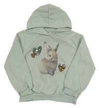 Světleolivová mikina s králikom a srdíčky z překlápěcích flitrů a kapucňou H&M