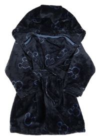 Tmavomodrý plyšový župan s Mickey a kapucí s oušky George