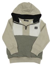 Béžovošedo-bielo-tmavosivá mikina s nášivkou a kapucňou Matalan