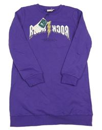 Nové - tmavofialové teplákové šaty s nápisem a bleskem KIDS ONLY