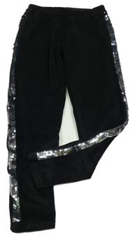 Čierne plyšové legíny s pruhem z překlápěcích flitrů Y.F.K.