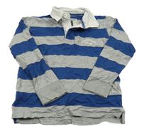 Šedo-tmavomodré pruhované melírované mikinotriko s nápisom a golierikom HEMA