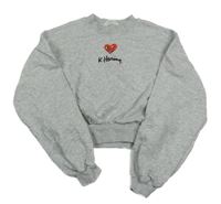 Sivá melírovaná oversize crop mikina so srdíčkem - Keith Haring H&M