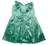 Zelené zamatové šaty s volánikmi H&M