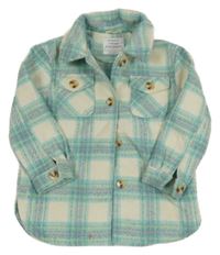 Smetanovo-světletyrkysovo/zeleno-ružová kockovaná vlnená košeľová bunda PRIMARK