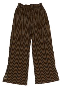 Tmavohnědo-čierne vzorované široké ľahké nohavice H&M