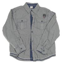 Tmavomodro-bílo-světlemodrá kostkovaná košile s nápisy S. Oliver