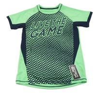 Nové - křiklavě zeleno-tmavomodré vzorované sportovní tričko s nápisy St. Bernard