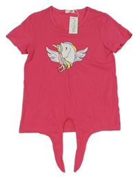 Nové - tmavorůžové tričko s jednorožcem 