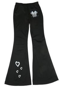 Čierne flare teplákové nohavice s Minnie a srdiečkami