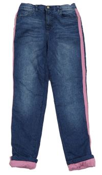 Modré skinny podšité rifle s růžovým pruhem John Baner