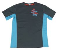 Tmavošedo-modré sportovní tričko s nápisy a číslem POCOPIANO