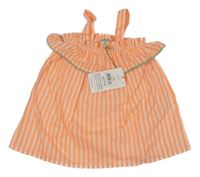 Nové - neónově korálovo-biele pruhované letné šaty s volánikom COTTON ON BABY