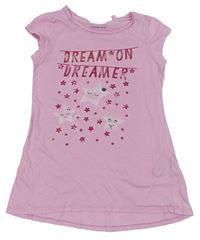 Ružová nočná košeľa s nápismi a hviezdičkami C&A