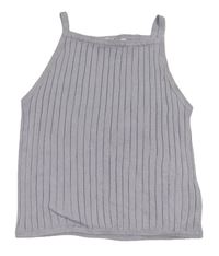 Lila rebrovaný pletený crop top H&M