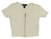 Smotanové rebrované prepínaci crop tričko New Look