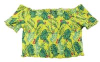 Žluté žabičkové crop tričko s listy a zipem Select