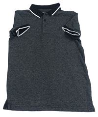 Tmavošedé melírované žebrované polo tričko Primark