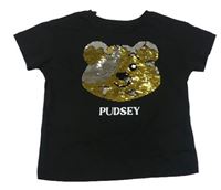 Černé tričko s Pudseym z překlápěcích flitrů George