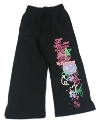 Černé wide leg tepláky se smajlíky a nápisy Pep&Co
