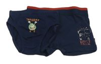 2set - Tmavomodré boxerky s potiskem + tmavomodré slipy s príšerkou