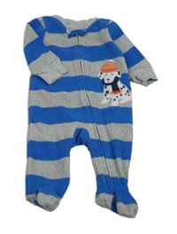 Šedo-modrý pruhovaný fleecový overal se psem Carter's