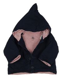 Tmavomodrá plátěná zateplená bunda s kapucí Petit Bateau