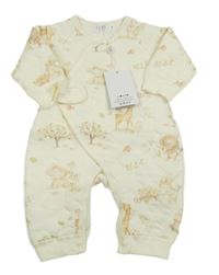 Nové - Krémový prošívaný zavinovací teplákový overal se zvířaty