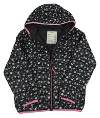 Černá květovaná šusťáková zateplená bunda s kapucí M&S