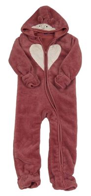 Vínová chlupatá podšitá kombinéza s kapucí s čumákem Lupilu