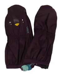 Vínové šusťákové zimní palcové rukavice s čumákem