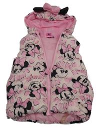 Růžová šusťáková zateplená vesta s Minnie a kapucí Disney