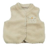 Béžová huňatá podšitá vesta s kvetovanou vreckom Ergee