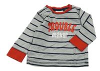 Šedo-tmavomodré pruhované triko s nápisem Topomini