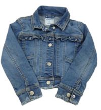 Modrá rifľová crop bunda s volánikmi Mayoral