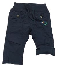 Tmavomodré plátěné podšité kalhoty s nášivkou a úpletovým pasem S. Oliver