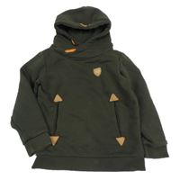 Tmavokhaki mikina s nášivkami a kapucňou