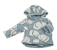 Modrá zateplená zavinovací mikina se slony a kapucí Next