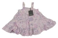 Nové - Růžovo-lila-bílé květované plátěné šaty s všitým body Countryroad