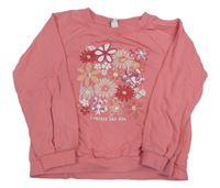 Ružová mikina s kvetinami a flitrami Yigga